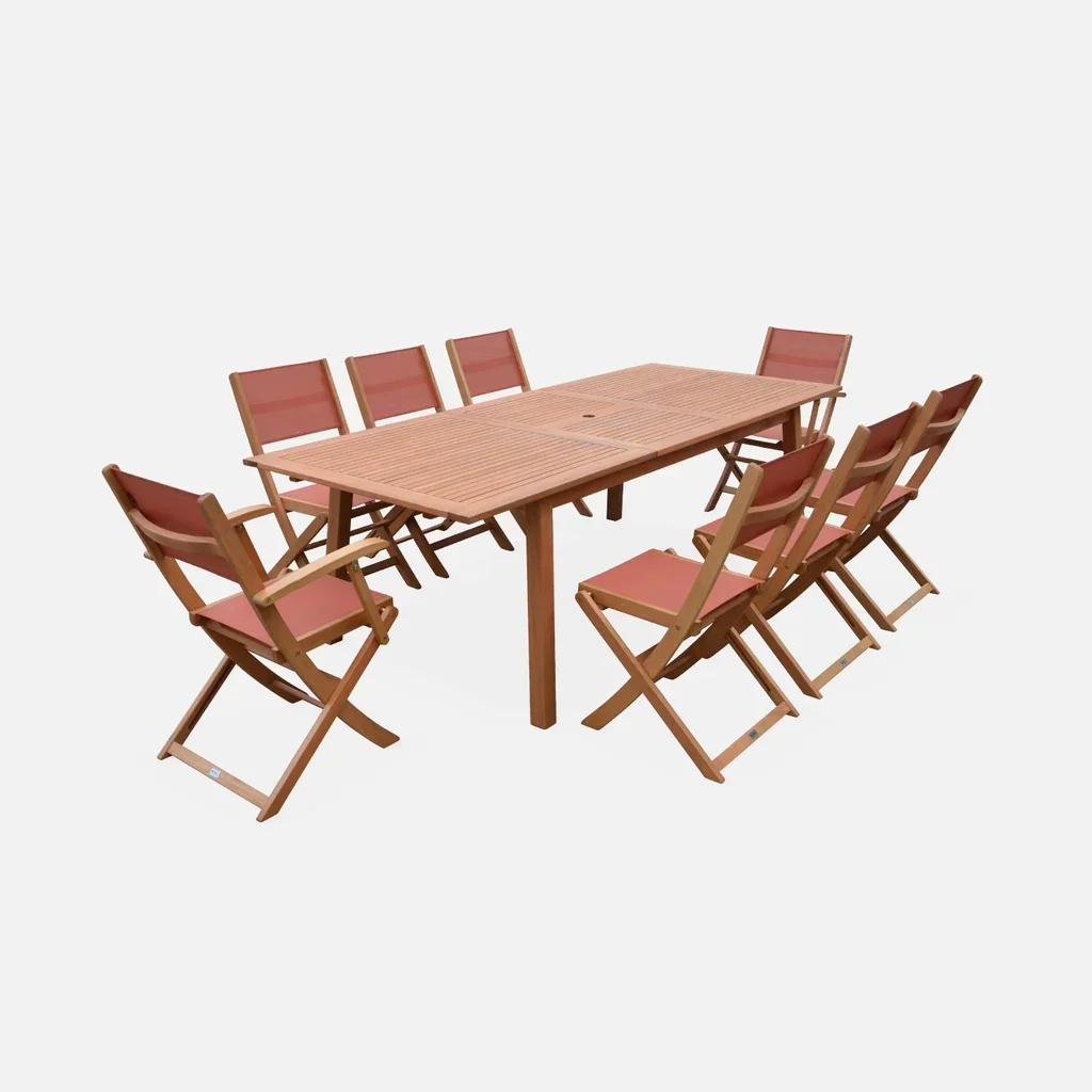 Mesa de jardín extensible Almeria eucalipto 8 plazas con extensión