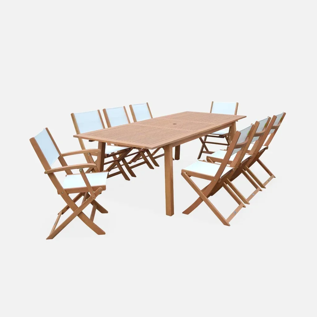 Mesa de jardín extensible Almeria eucalipto 8 plazas con extensión