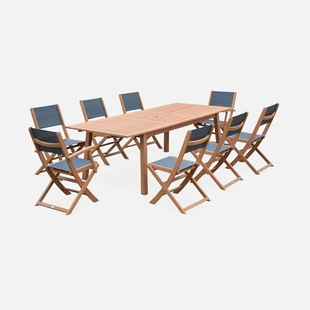 Mesa de jardín extensible Almeria eucalipto 8 plazas con extensión