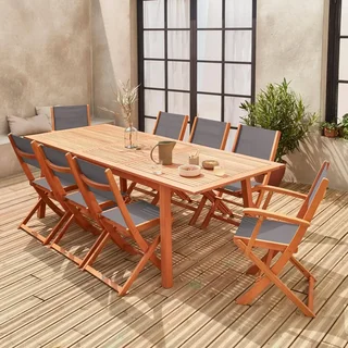 Mesa de jardín extensible Almeria eucalipto 8 plazas con extensión