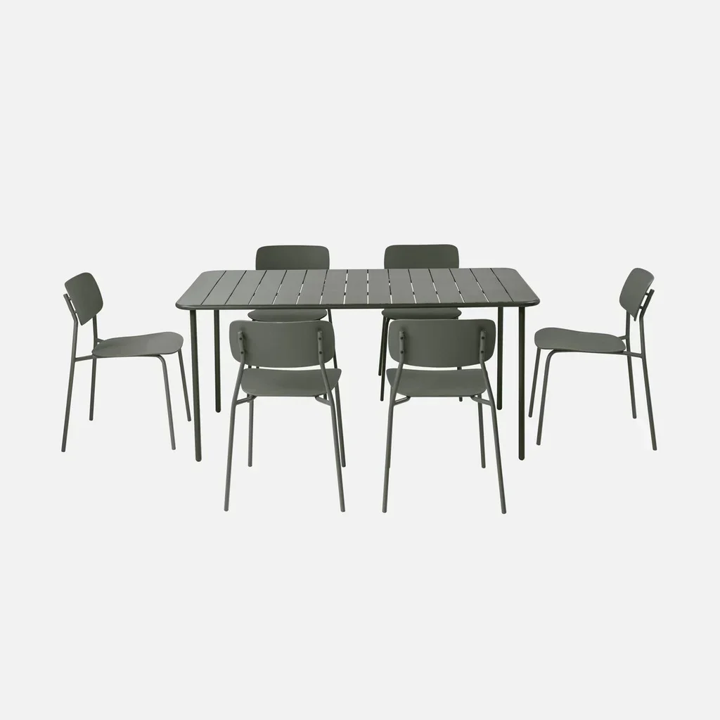 Table de jardin métal 6 places Amélia - Ensemble table et chaises extérieur résistant
