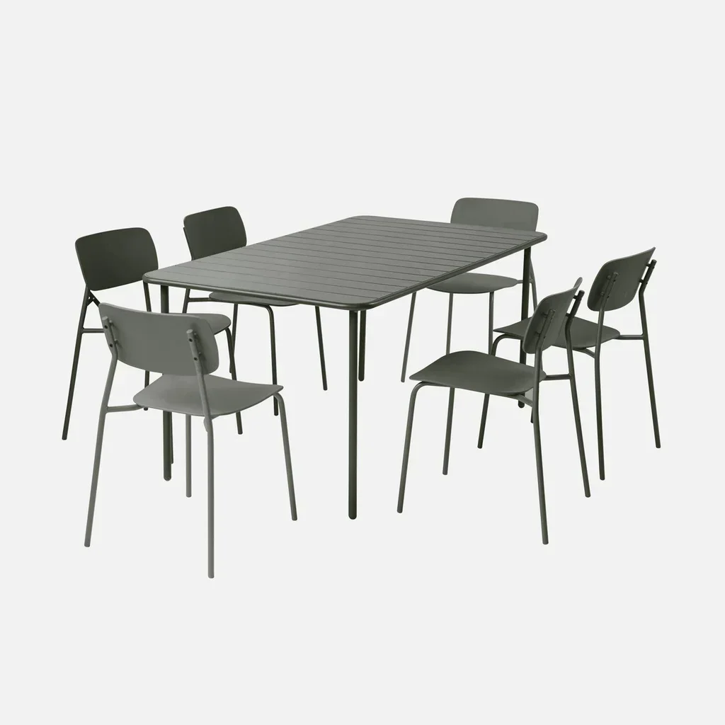 Table de jardin métal 6 places Amélia - Ensemble table et chaises extérieur résistant