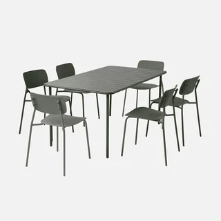 Table de jardin métal 6 places Amélia - Ensemble table et chaises extérieur résistant