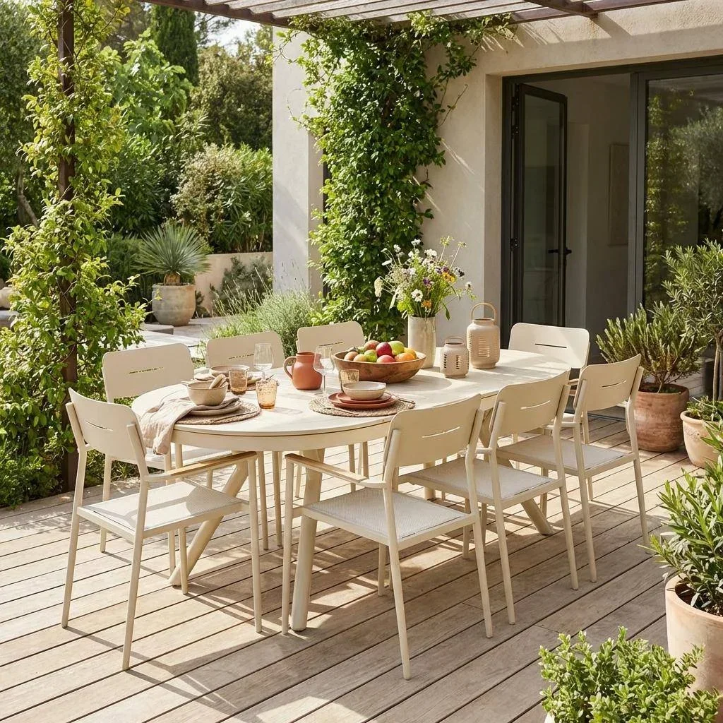Table de jardin ovale extensible aluminium 8 places Metora Fira