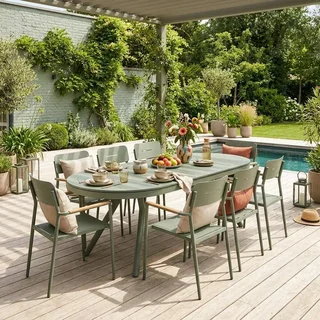 Table de jardin ovale extensible aluminium 8 places Metora Fira