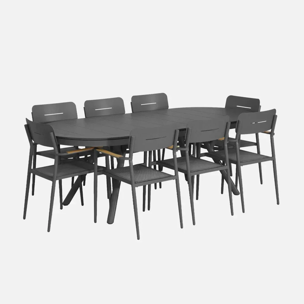 Table de jardin ovale extensible aluminium 8 places - ensemble Metora Fira