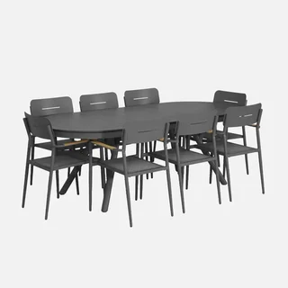Table de jardin ovale extensible aluminium 8 places - ensemble Metora Fira