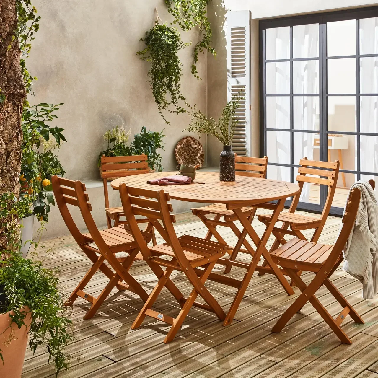 Table de jardin pliante en bois d'acacia 6 places Macapa