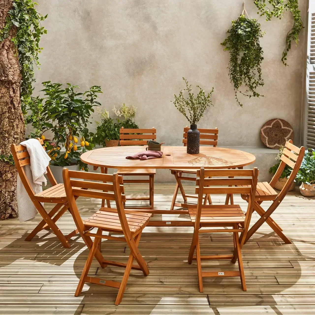 Table de jardin pliante en bois d'acacia 6 places Macapa
