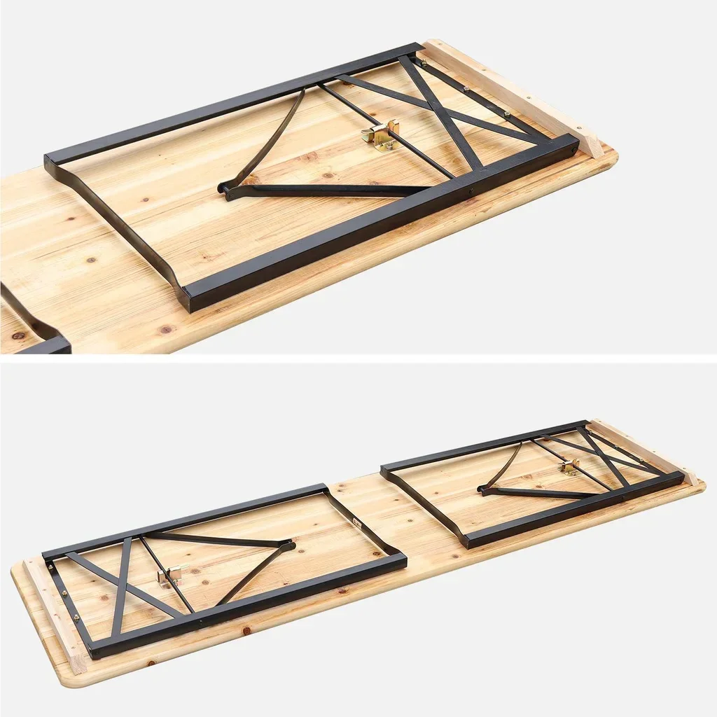 Table de jardin pliante bois sapin 2 bancs brasserie 6 personnes
