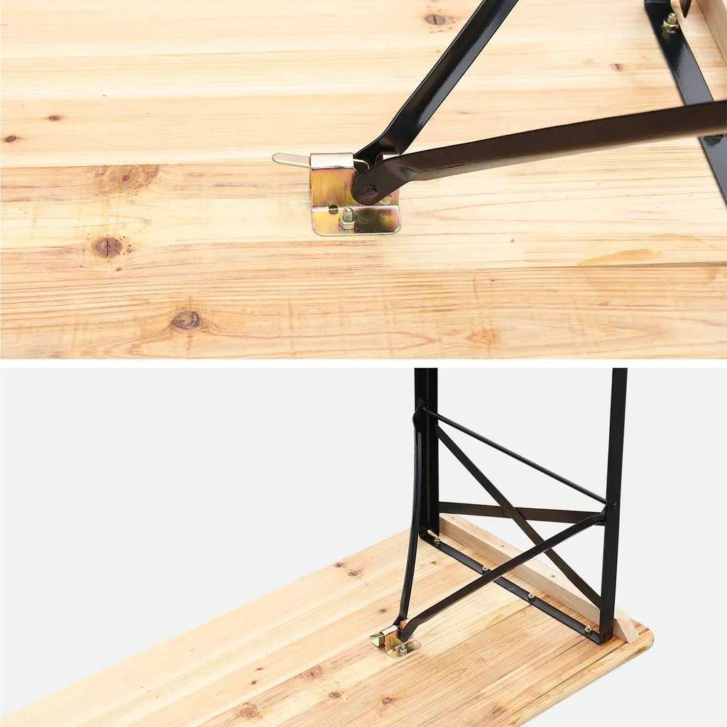 Table de jardin pliante bois sapin 2 bancs brasserie 6 personnes