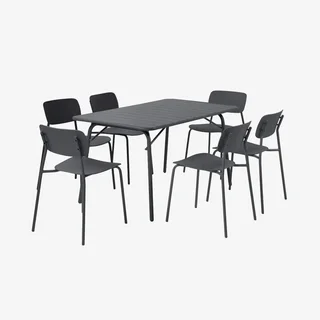 Table de jardin pliante Amélia métal 6 places avec chaises Liva
