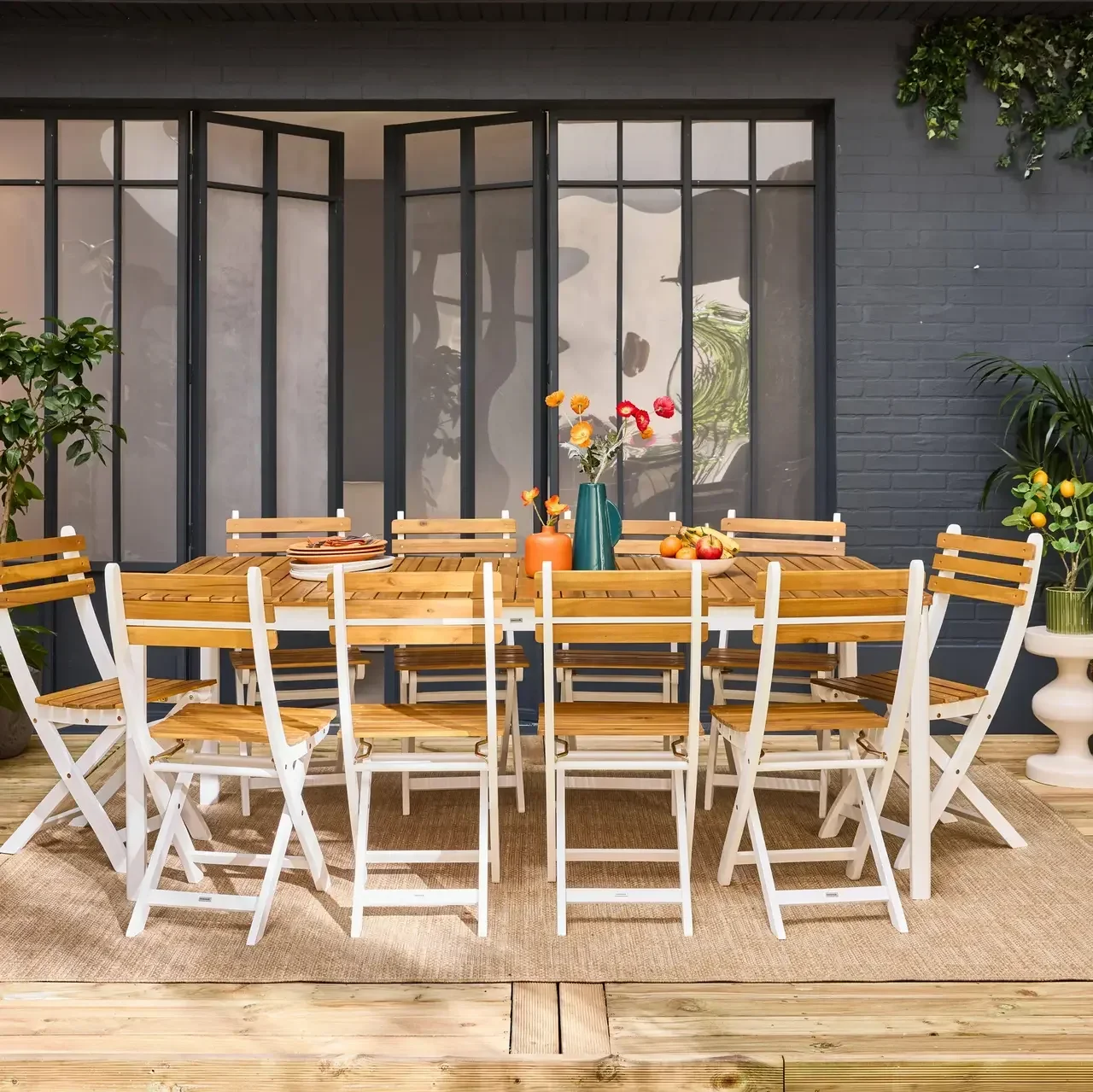 Gartentisch Holz Akazie 10 Personen rechteckig 200 cm Terrasse Gartenmöbel