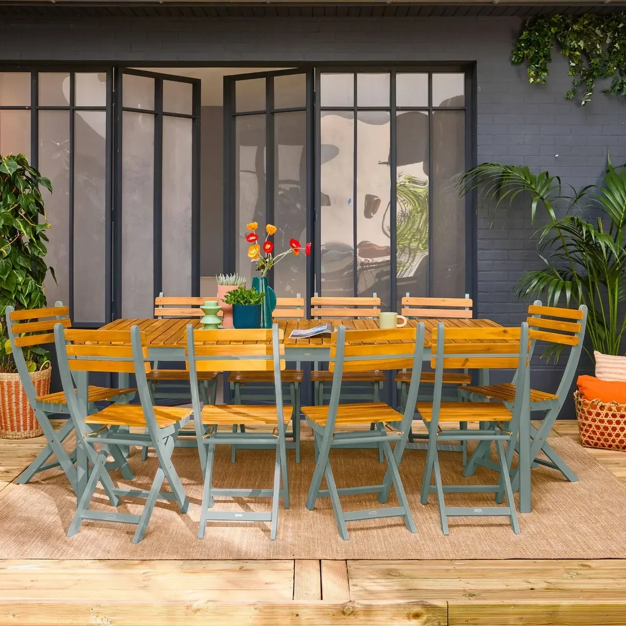 Rechteckiger Akazienholz Gartentisch 10 Personen 200 cm Terrassenmöbel