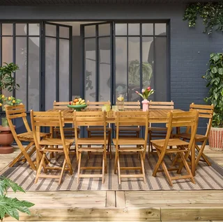 Rechteckiger Gartentisch Holz Akazie 10 Personen Senora Terrassentisch