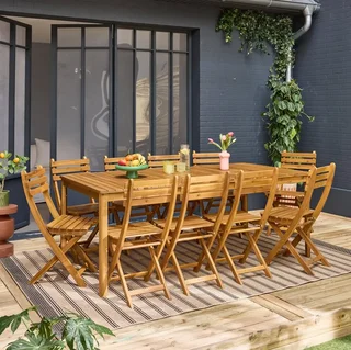 Rechteckiger Gartentisch Holz Akazie 10 Personen Senora Terrassentisch