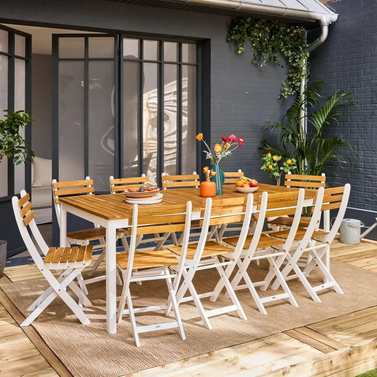 Gartentisch Holz Akazie 10 Personen rechteckig 200 cm Terrasse Gartenmöbel