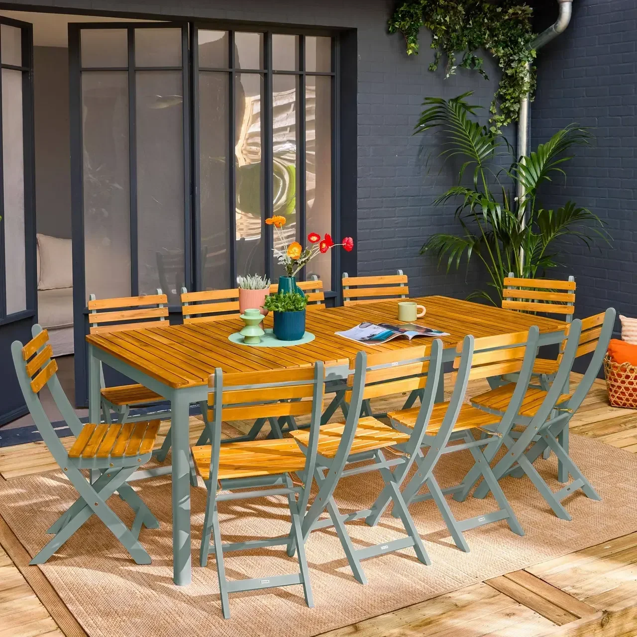 Rechteckiger Akazienholz Gartentisch 10 Personen 200 cm Terrassenmöbel