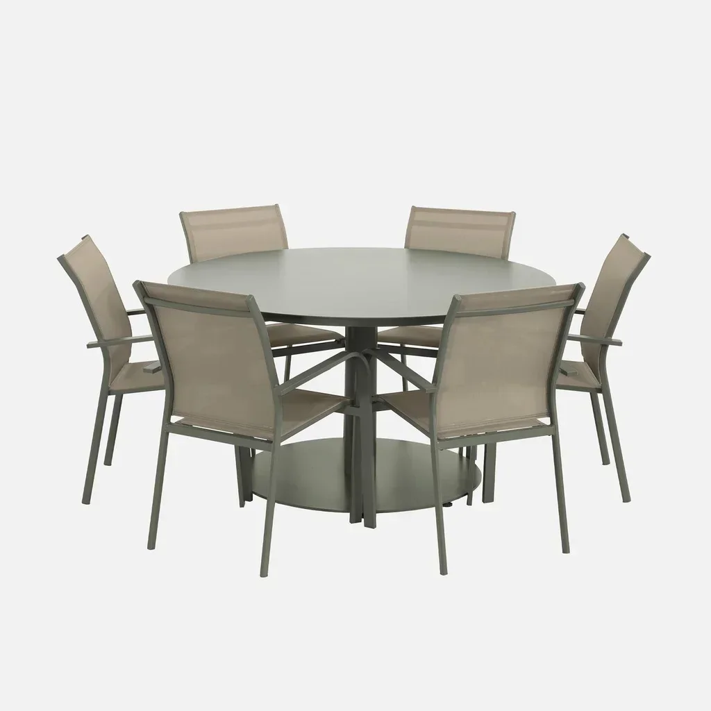 Table de jardin ronde aluminium 6 places Oreva terrasse extérieur
