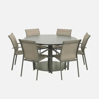 Table de jardin ronde aluminium 6 places Oreva terrasse extérieur