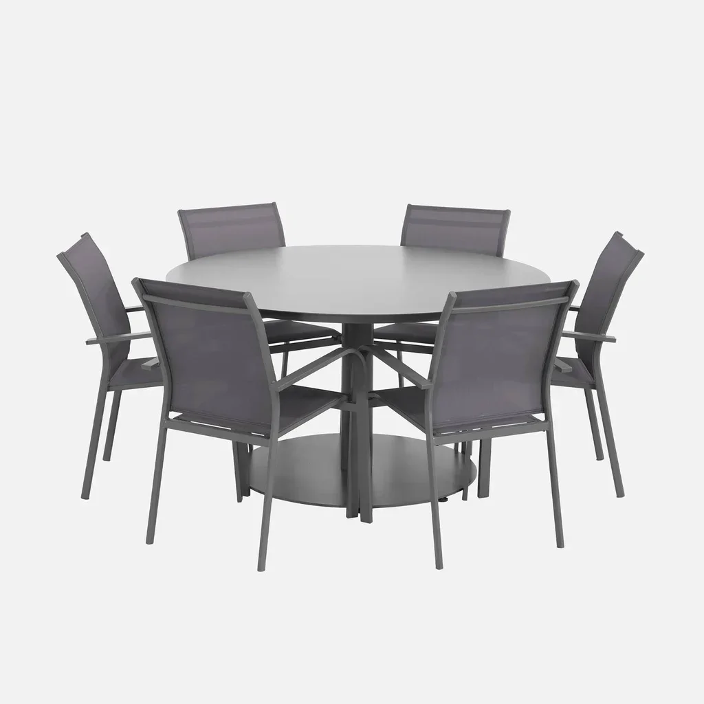 Table de jardin ronde aluminium 6 places Oreva terrasse extérieur