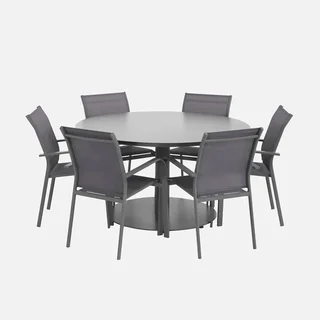 Table de jardin ronde aluminium 6 places Oreva terrasse extérieur