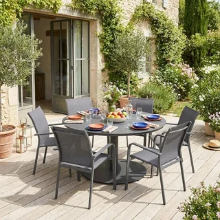 Table de jardin ronde aluminium 6 places Oreva terrasse extérieur