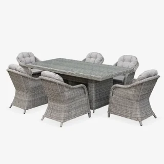Round garden table resin 6 seater Lecco grey rattan aluminium