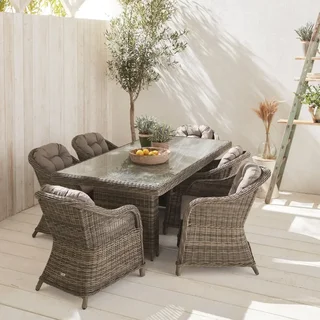 Round garden table resin 6 seater Lecco grey rattan aluminium