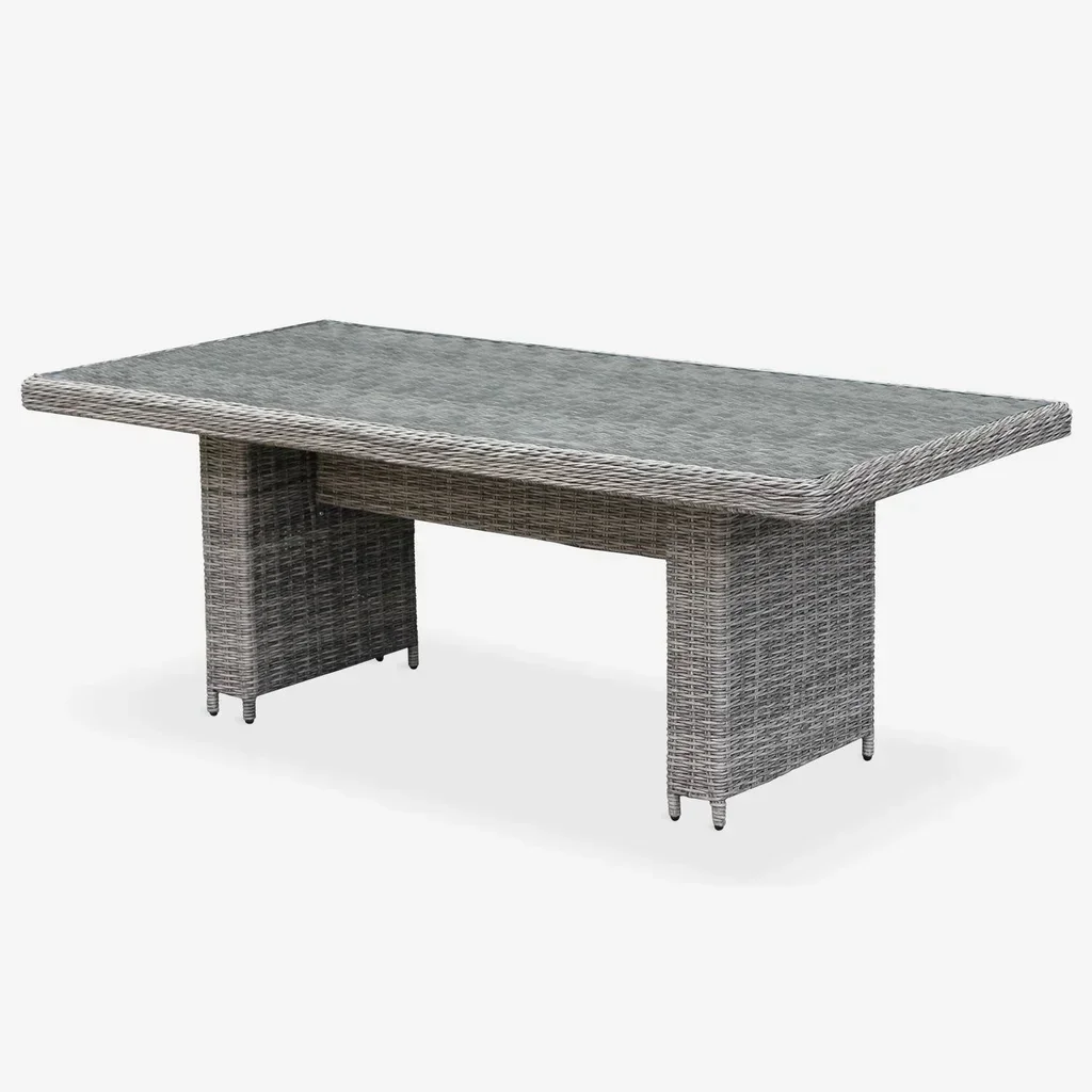 Runder Gartentisch Harz 6-Sitzer Lecco grau Rattan Aluminium