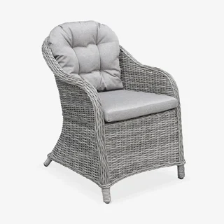 Round garden table resin 6 seater Lecco grey rattan aluminium