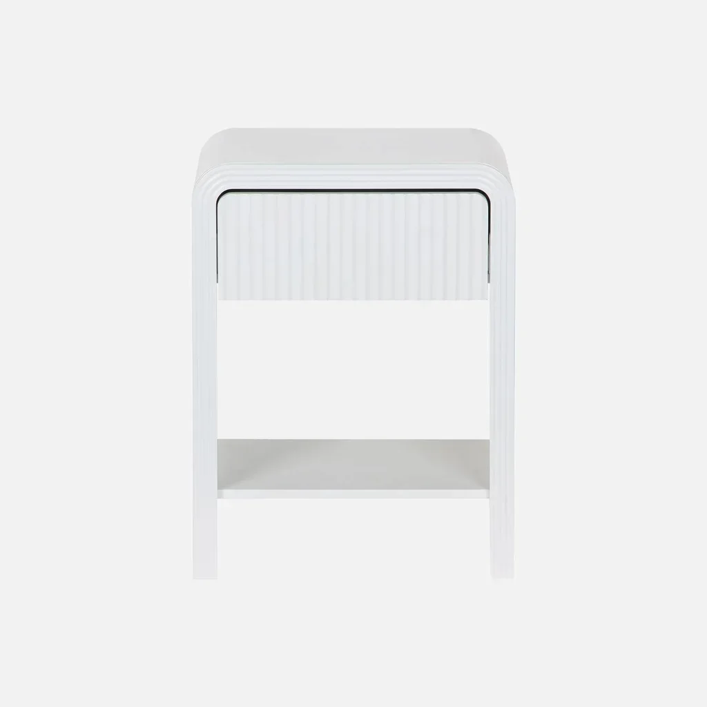 Comodino bianco 1 cassetto finitura venatura legno