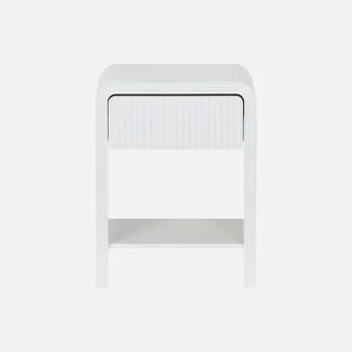 Comodino bianco 1 cassetto finitura venatura legno