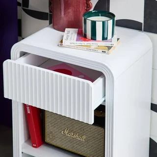 Comodino bianco 1 cassetto finitura venatura legno