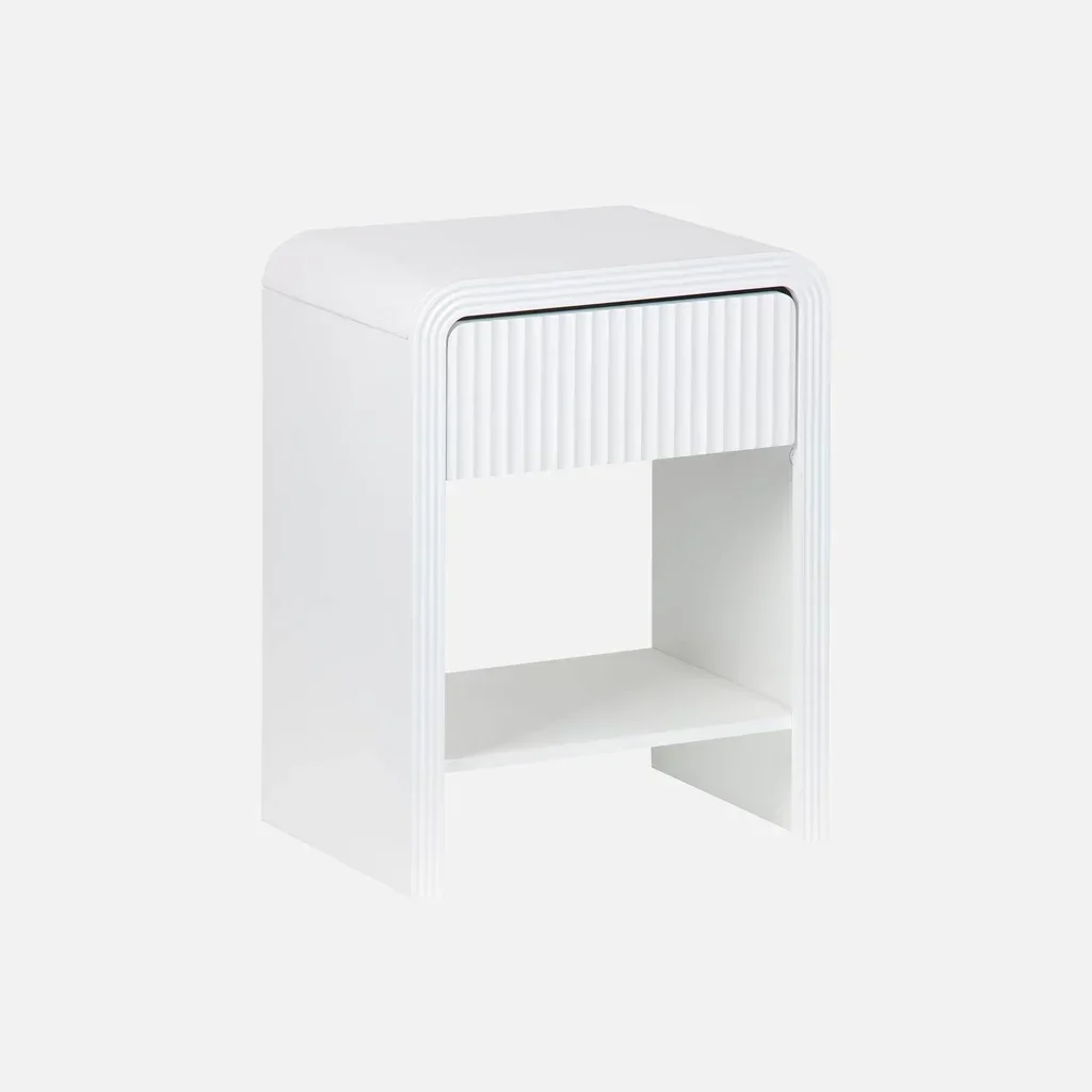 Comodino bianco 1 cassetto finitura venatura legno