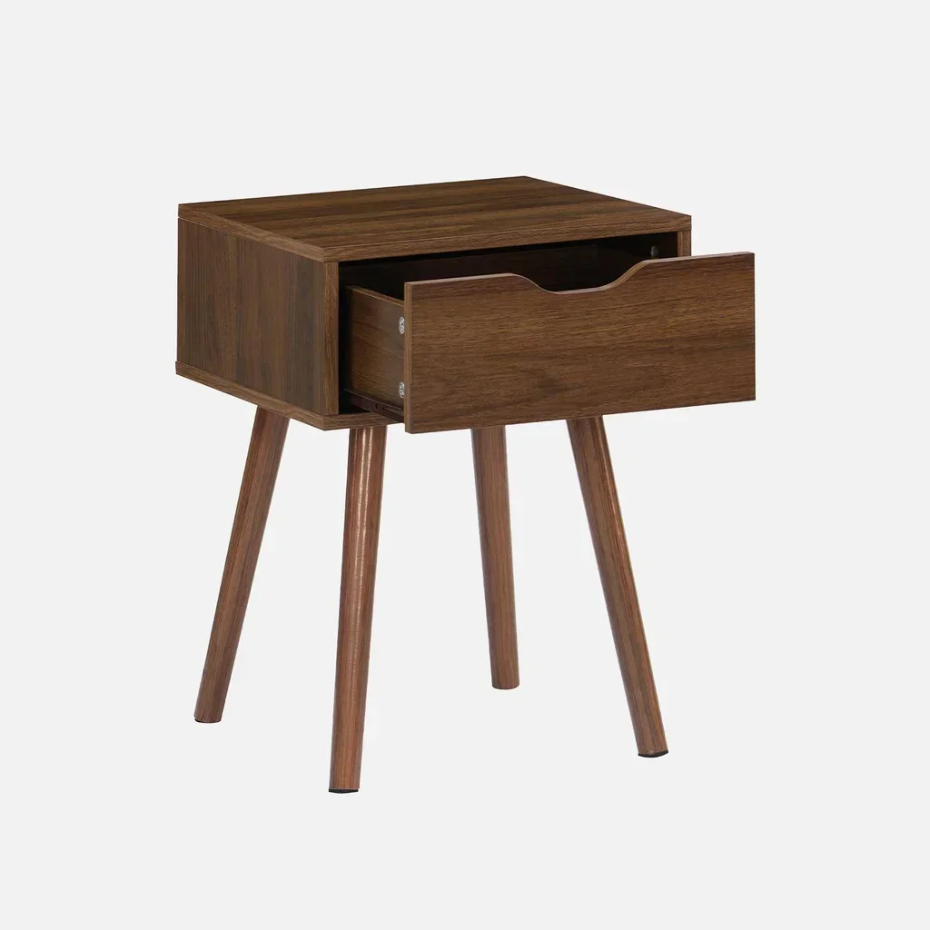 Table de nuit vintage 1 tiroir bois noyer style contemporain