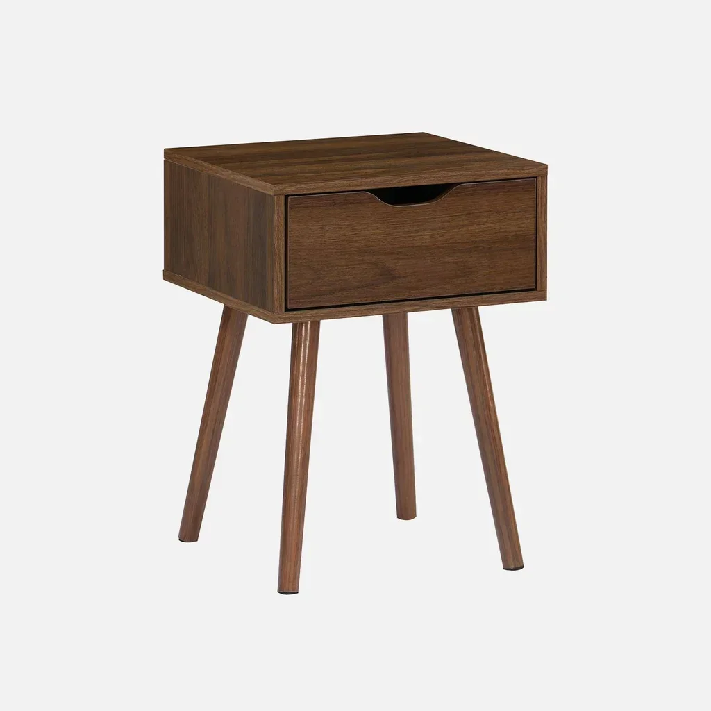 Table de nuit vintage 1 tiroir bois noyer style contemporain