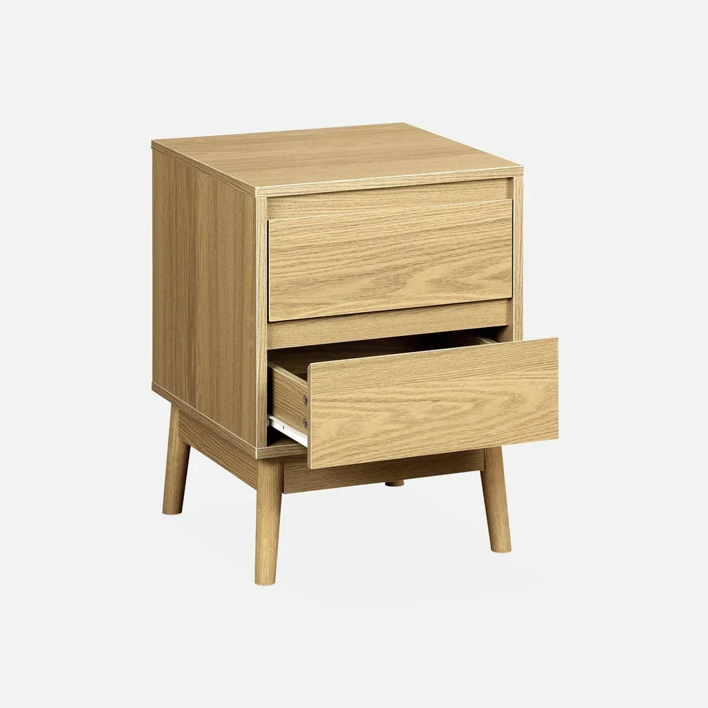 Scandinavian style wooden bedside table 2 drawers Dune