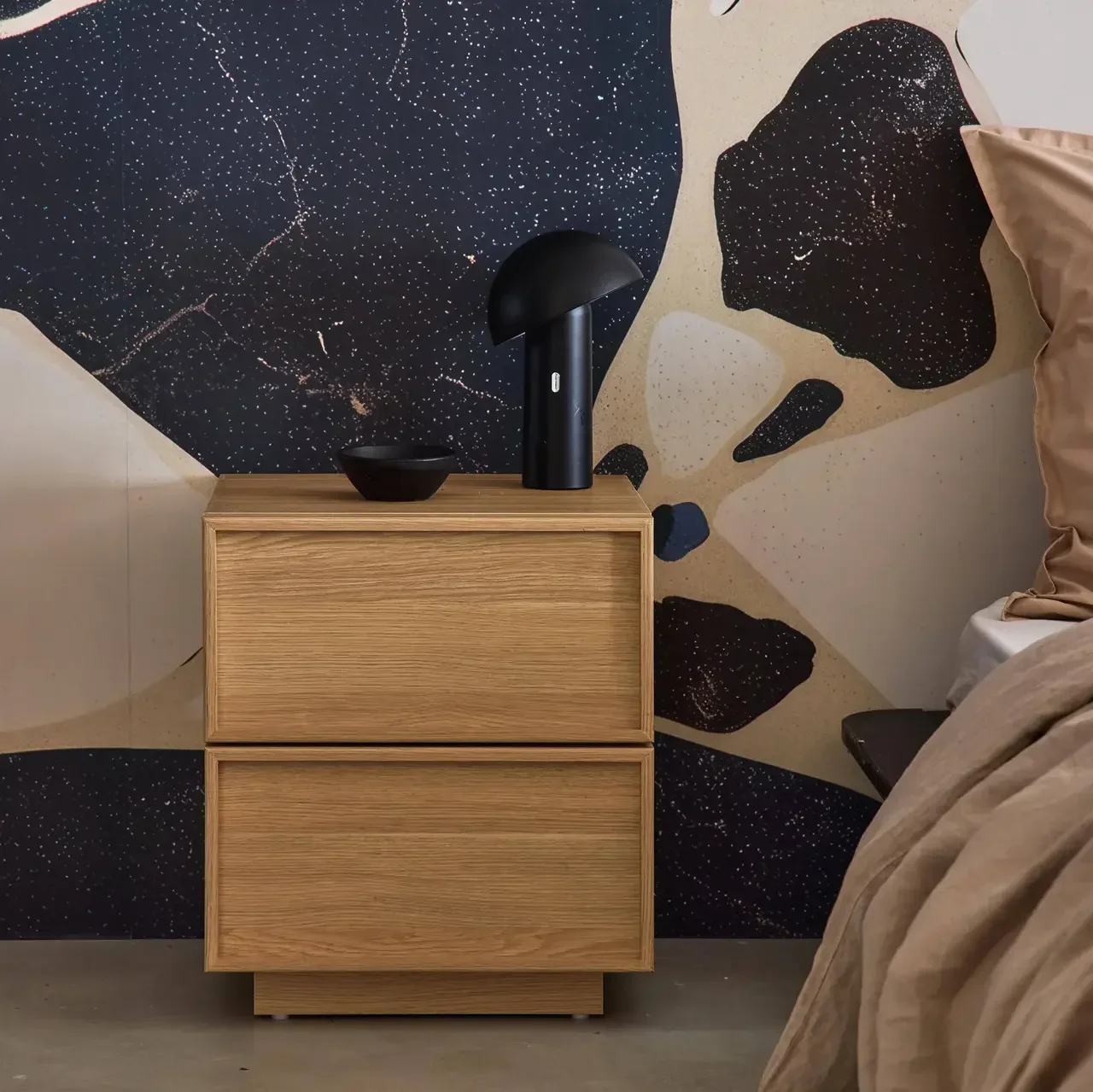 Table de nuit Kuba 2 tiroirs aspect bois design contemporain