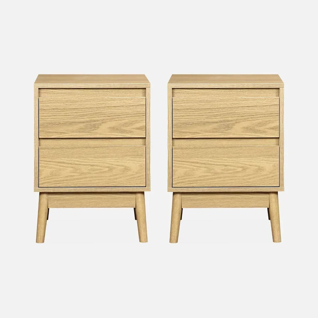 Table de nuit 2 tiroirs bois scandinave lot de 2 - Collection Dune