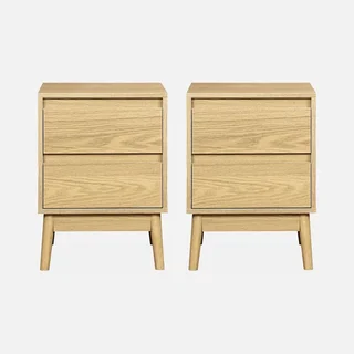 Table de nuit 2 tiroirs bois scandinave lot de 2 - Collection Dune