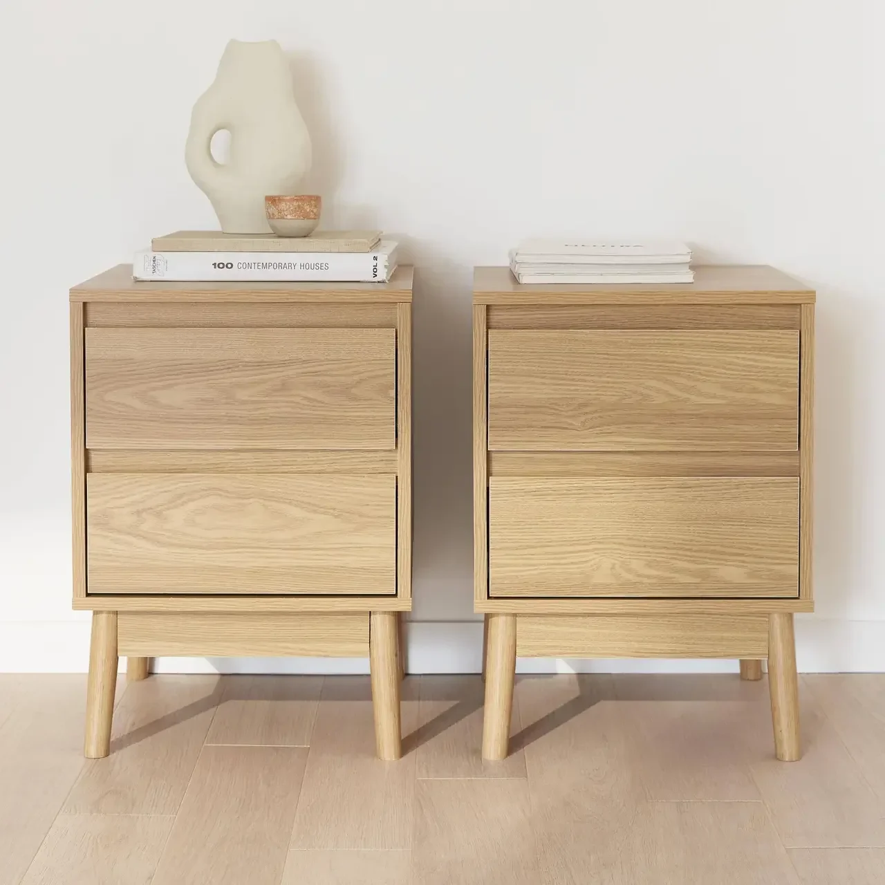 Table de nuit 2 tiroirs bois scandinave lot de 2 - Collection Dune
