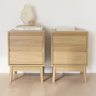 Table de nuit 2 tiroirs bois scandinave lot de 2 - Collection Dune