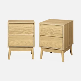 Table de nuit 2 tiroirs bois scandinave lot de 2 - Collection Dune