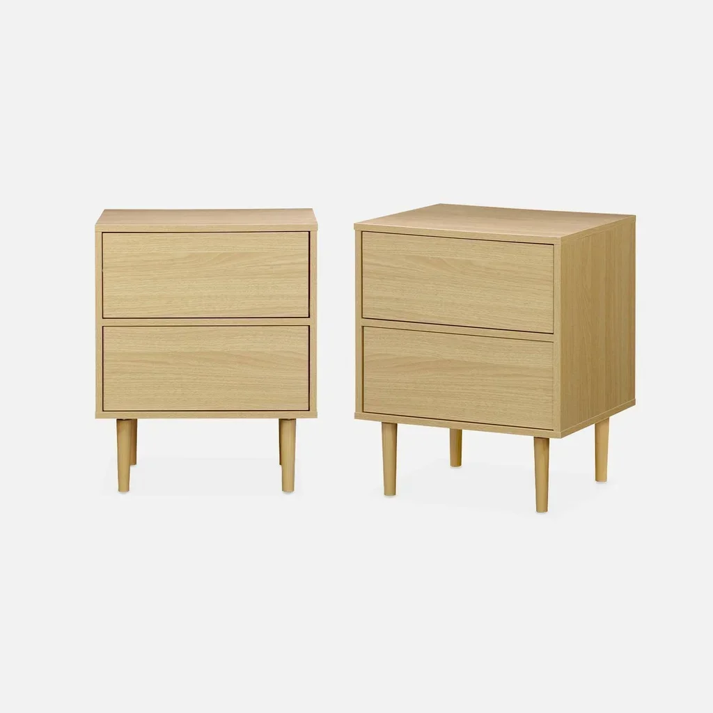 Lot de 2 tables de chevet Mika 2 tiroirs bois pin massif design contemporain chambre