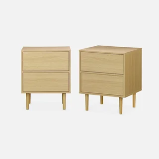 Lot de 2 tables de chevet Mika 2 tiroirs bois pin massif design contemporain chambre