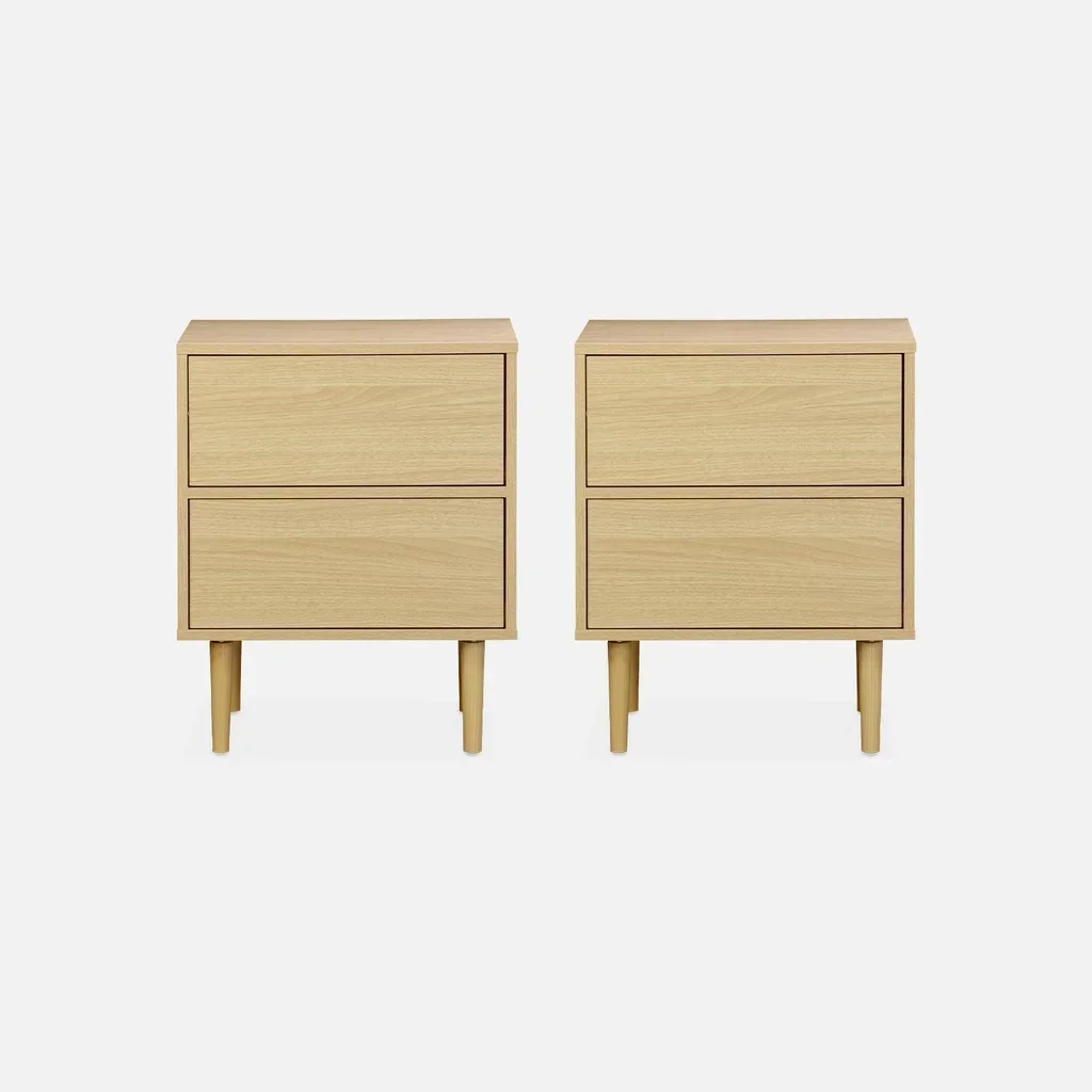 Lot de 2 tables de chevet Mika 2 tiroirs bois pin massif design contemporain chambre
