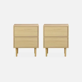 Lot de 2 tables de chevet Mika 2 tiroirs bois pin massif design contemporain chambre