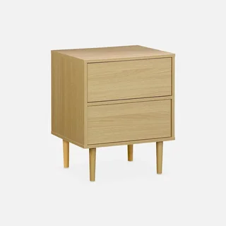 Lot de 2 tables de chevet Mika 2 tiroirs bois pin massif design contemporain chambre
