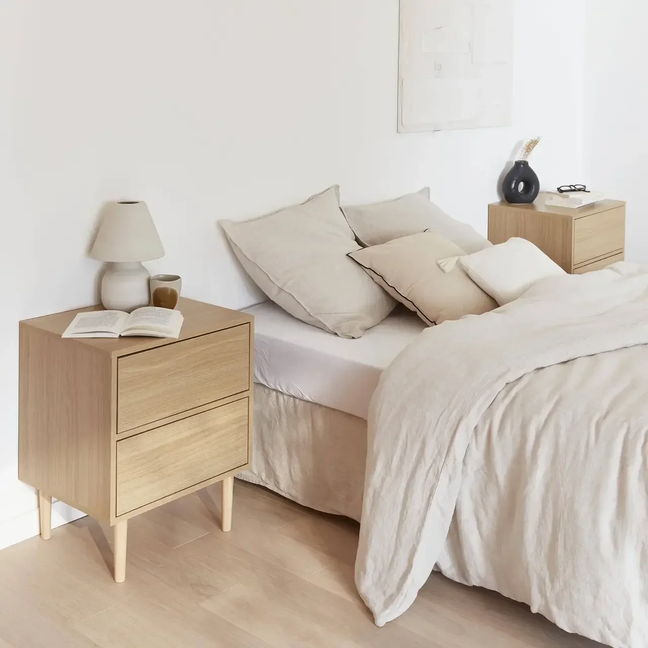 Lot de 2 tables de chevet Mika 2 tiroirs bois pin massif design contemporain chambre